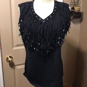 Black fringe and rhinestone top by Ethyl size L